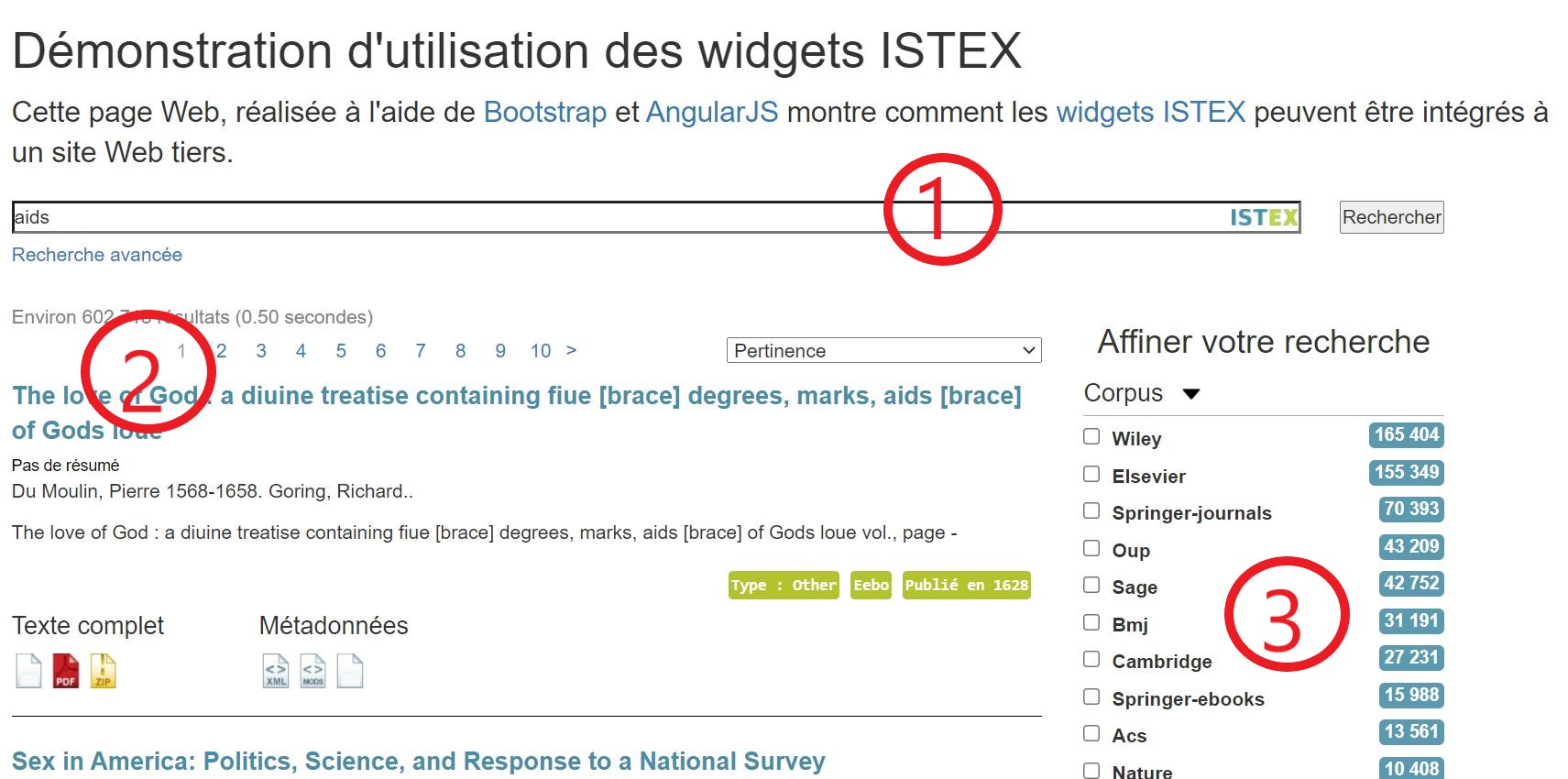 Démonstration d'uilisation des widgets Istex